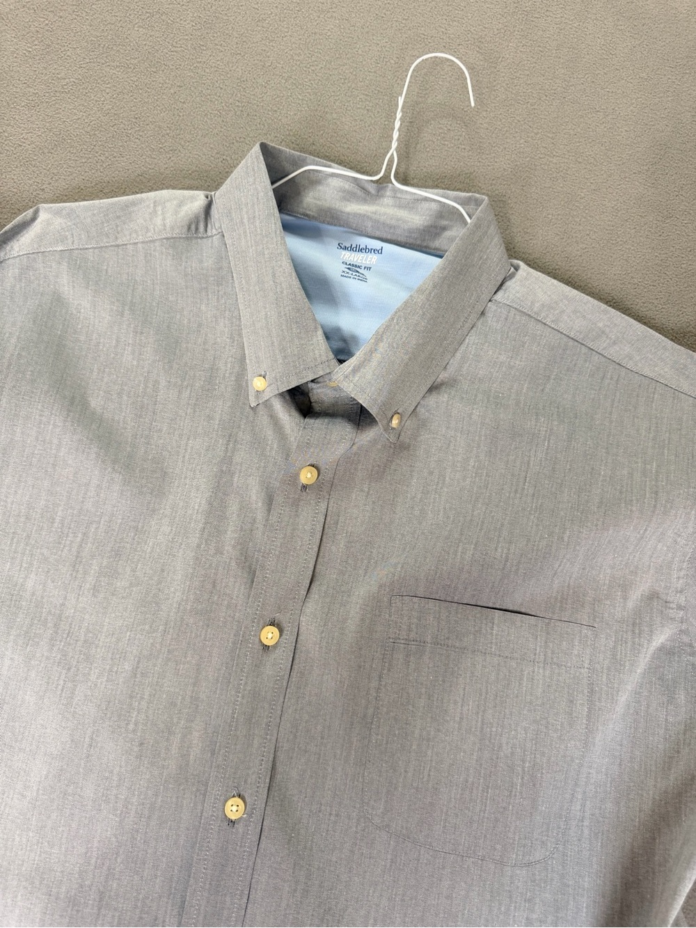 Saddlebred Men's Gray Blue Button-Down Dress Shirt - Classic Collar- XXL